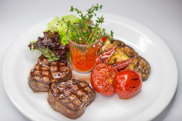 steak and vegetables