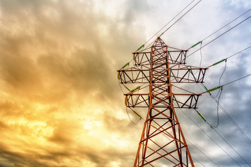 High voltage line and thunderclouds