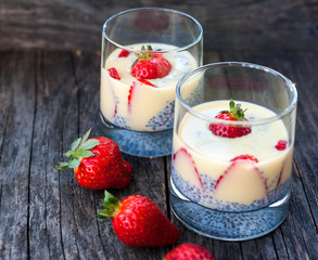 Strawberries and chia seeds pudding