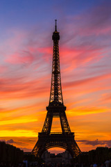 Eiffel Tower at sunset in Paris