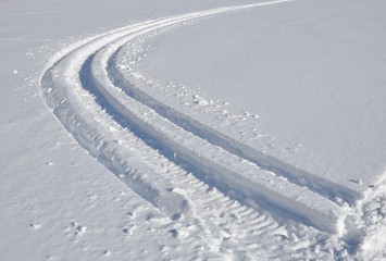 Deep markings of snowmobile