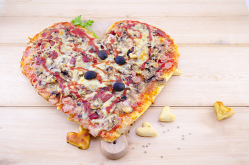 Heart shaped pizza and home made pastry
