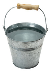 iron bucket with water isolated on the white background - obrazy, fototapety, plakaty