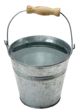 iron bucket with water isolated on the white background