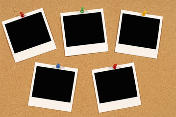 Notice board with polaroid style photo print frames