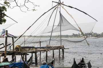 Chinese fishing nets in Kochin (Cochin) in Kerala in South India