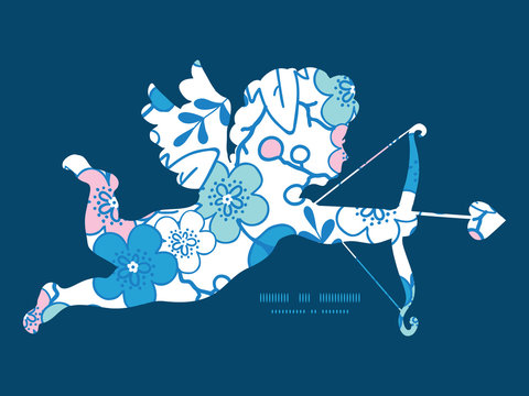 Vector blue and pink kimono blossoms shooting cupid silhouette