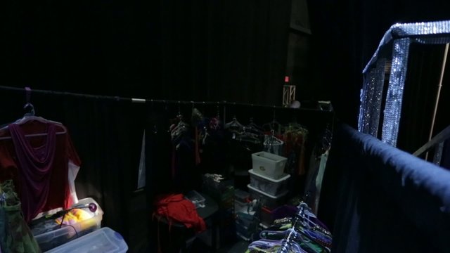 Tilt up from Dressing Room backstage to Lights in Ceiling