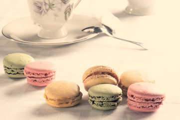 traditional french macaron with filter in instagram tone
