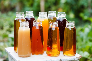 different bottles of juice