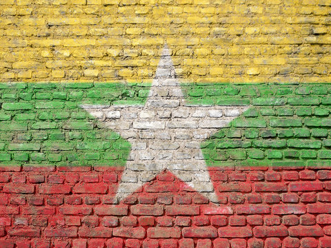 Burma flag painted on wall