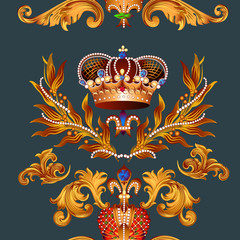 Heraldic seamless wallpaper pattern with fleur de lis and crowns