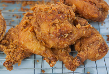 Chicken fried in market, Thailand market.