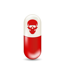 Red capsule with skull, isolated on white background