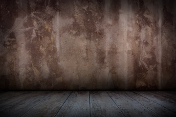 Old concrete wall and wooden floor.