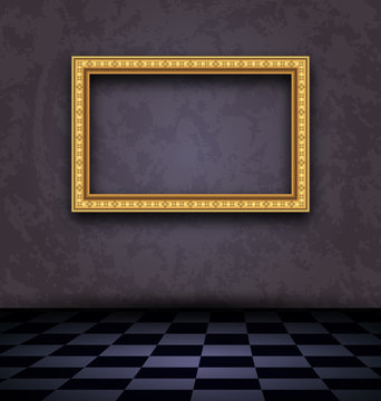 Picture frame in dark empty interior