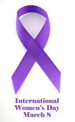 International Womens Day, March 8, purple ribbon with text