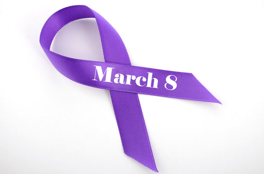 International Womens Day, March 8, Purple Ribbon With Text
