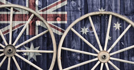 Antique Wagon Wheels with Australia flag