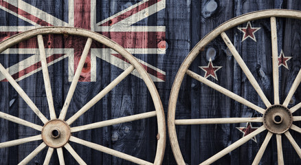 Antique Wagon Wheels with New Zealand flag