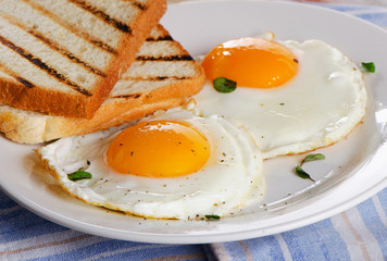 Fried eggs and toast for healthy breakfast