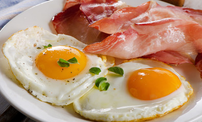 Fried eggs and bacon for healthy breakfast