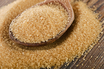 Raw Organic Cane Sugar in a wooden spoon