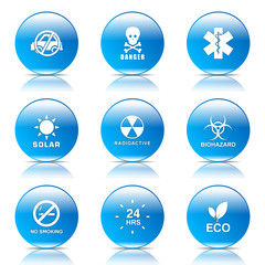 Warning Sign Blue Vector Button Icon Design Set