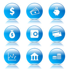 Financial Banking Blue Vector Button Icon Design Set