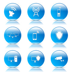 Telecom Communication Blue Vector Button Icon Design Set