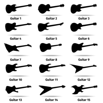 Guitar icons set, fifteen different models