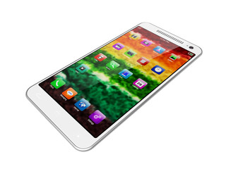 mobile phone with apps, colorful screen on white background,cell