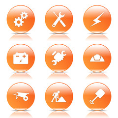 Construction Tools Orange Vector Button Icon Design Set