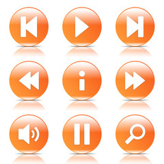Multimedia Controller Orange Vector Button Icon Design Set