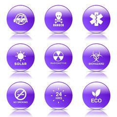 Warning Sign Violet Vector Button Icon Design Set