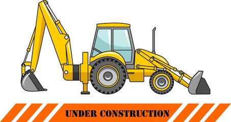 Backhoe loader. Heavy construction machine. Vector illustration