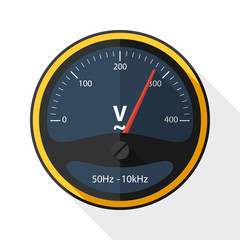 Voltmeter icon with long shadow on white background