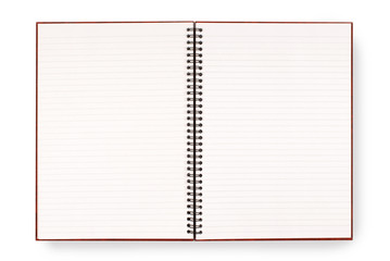 Writing book or spiral notebook open showing blank pages for copy photo