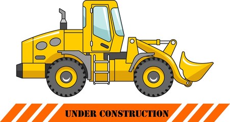 Wheel loader. Heavy construction machine. Vector illustration