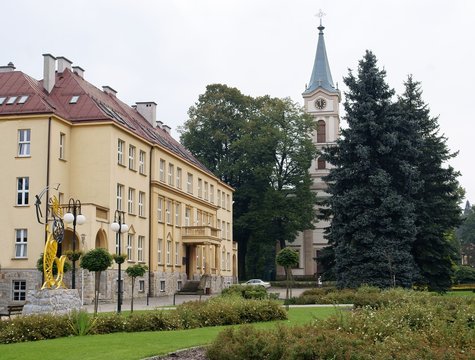 Center Of Wisla Town With Evangelish Church