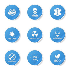 Warning Sign Blue Vector Button Icon Design Set