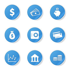 Financial Banking Blue Vector Button Icon Design Set