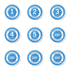 Warranty Guarantee Seal Blue Vector Button Icon Design Set