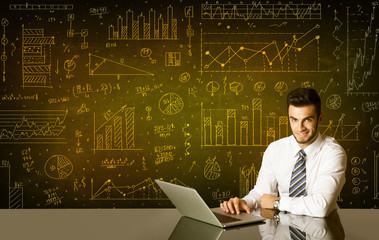 Businessman with diagram background