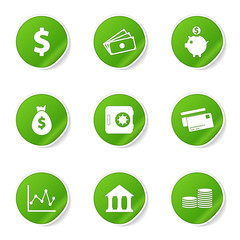 Financial Banking Green Vector Button Icon Design Set