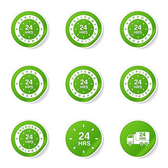 24 Hours Services Green Vector Button Icon Design Set