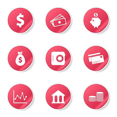 Financial Banking Pink Vector Button Icon Design Set