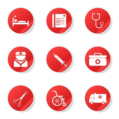 Hospital Health Red Vector Button Icon Design Set