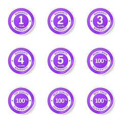 Warranty Guarantee Seal Violet Vector Button Icon Design Set