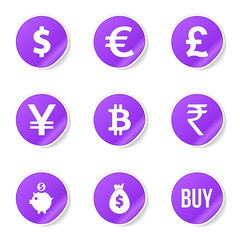 Currency Sign Violet Vector Button Icon Design Set